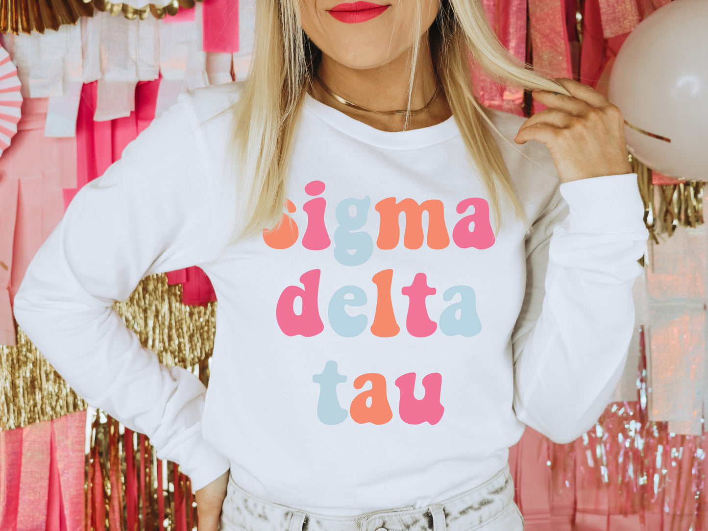 Sigma Delta Tau Vividly Vibrant Sorority Long Sleeve T-shirt _ 3170g