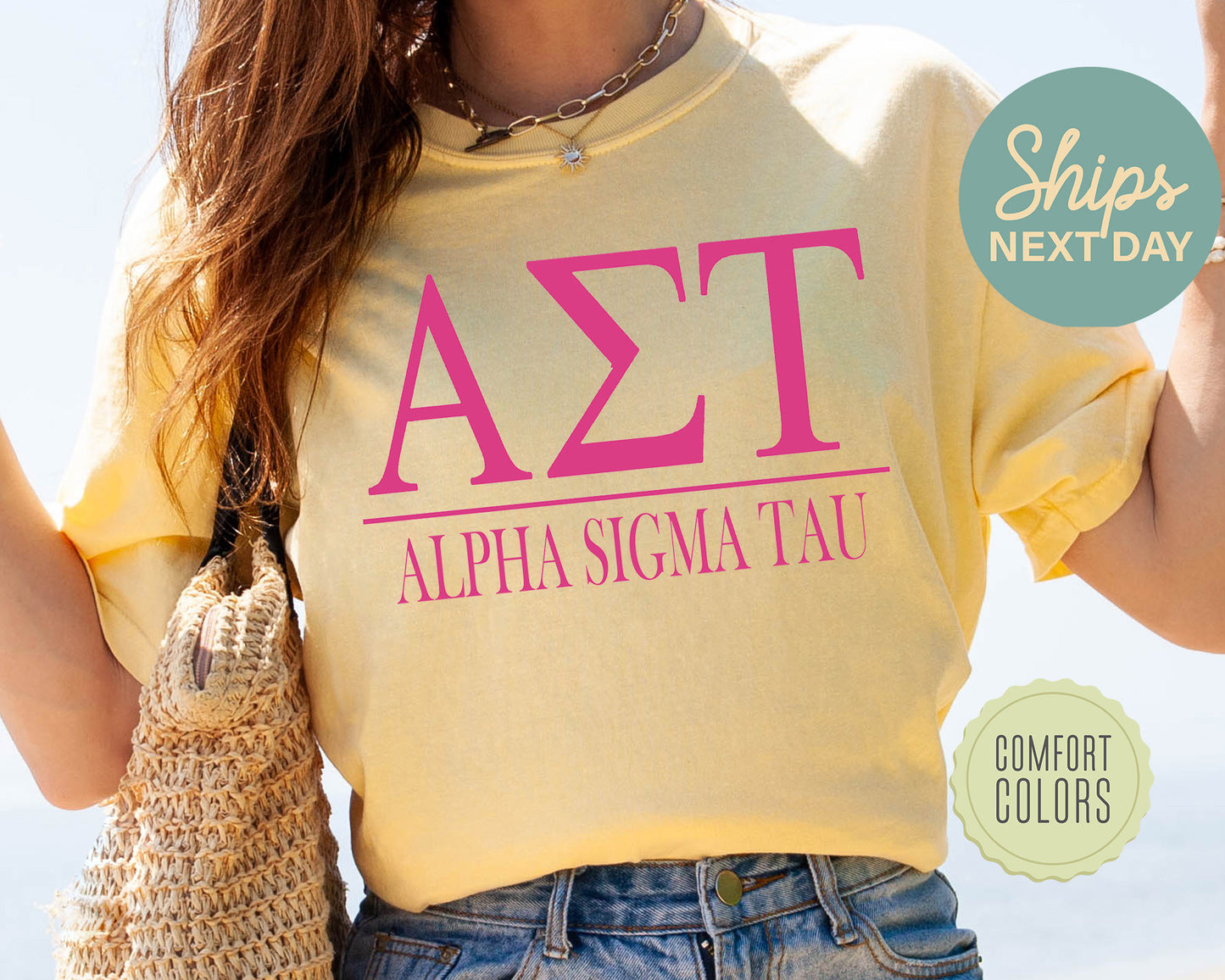 Alpha Sigma Tau Loud Letters Comfort Colors Sorority T-shirt _ 473g