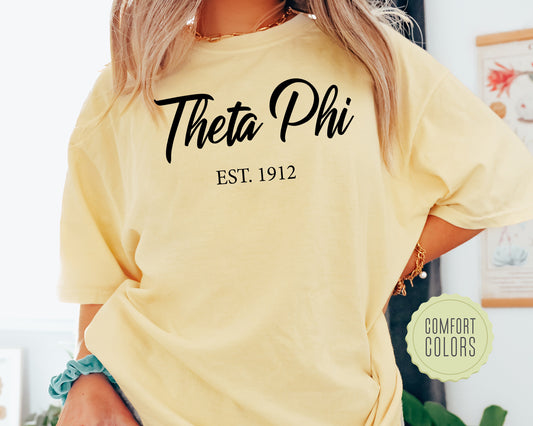 Theta Phi Alpha Black Flowy Comfort Colors Sorority T-shirt _ 101g