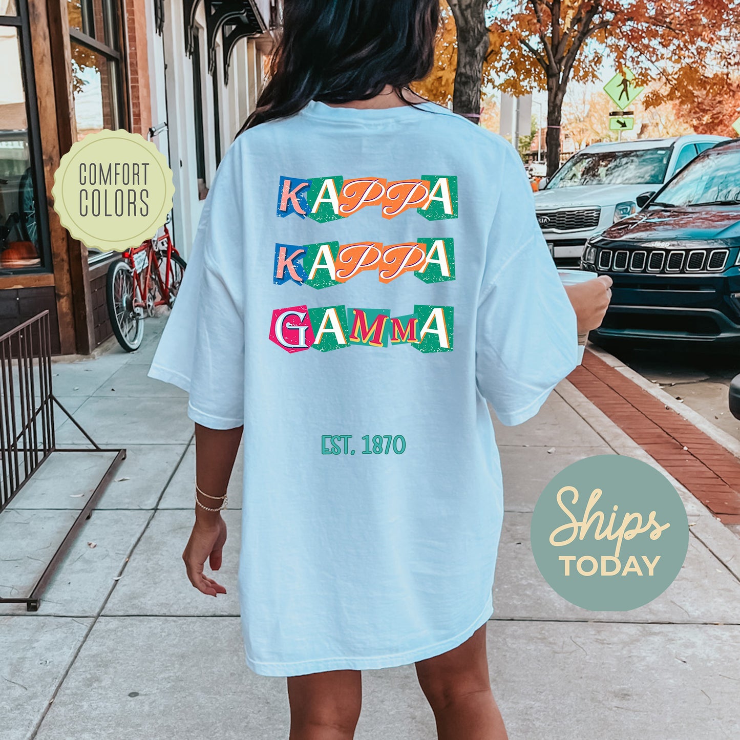 Kappa Kappa Gamma Letter Cuts Comfort Colors Sorority T-shirt _ 35904g