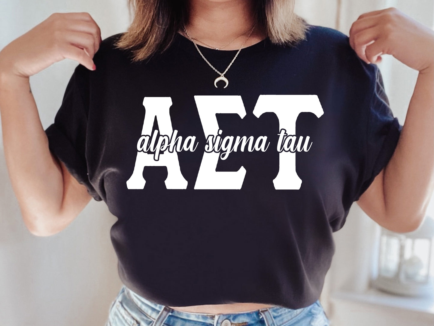 Alpha Sigma Tau Sliced White Letters Sorority T-shirt _ 2245g