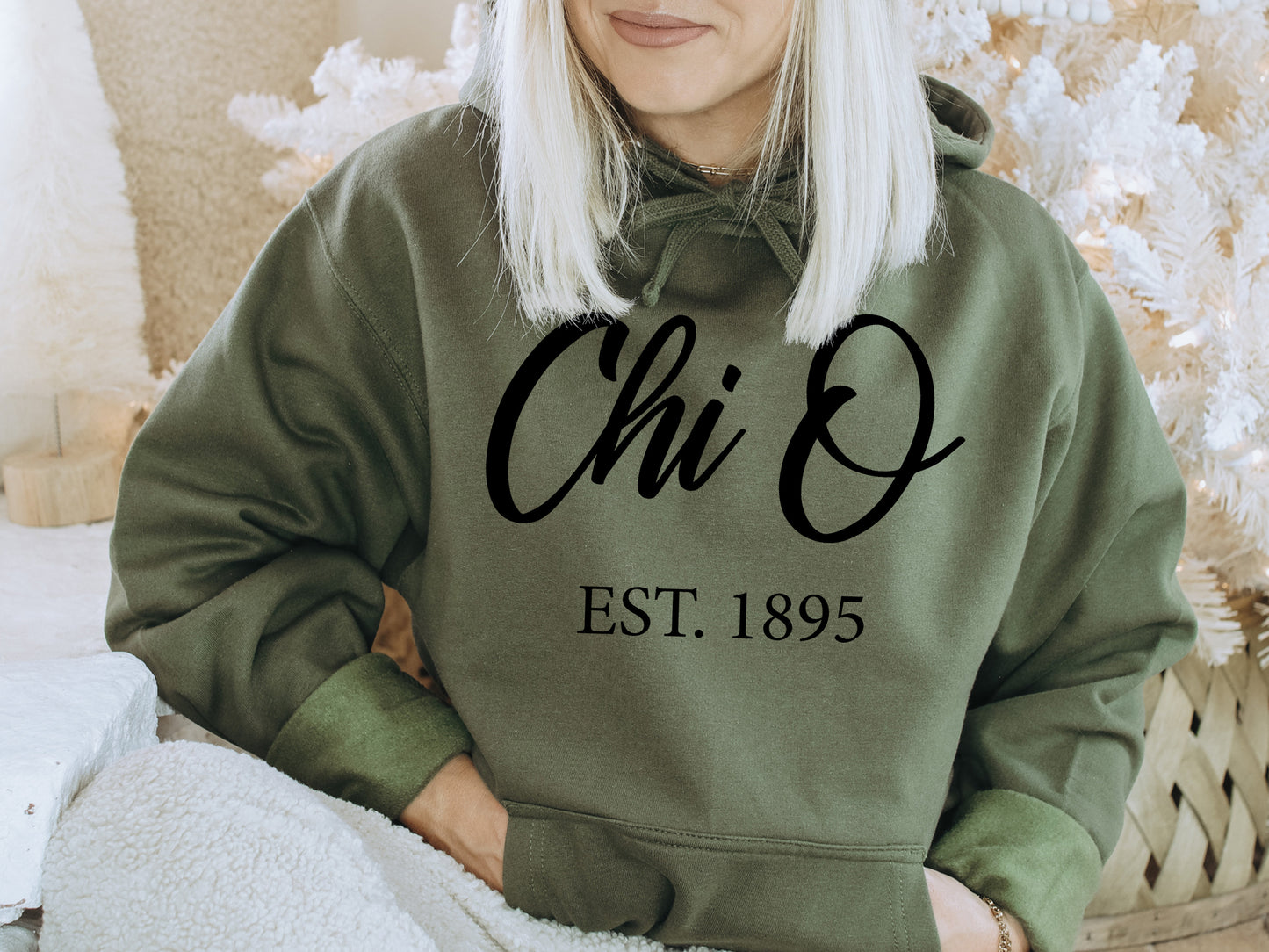 Chi Omega Black Flowy Sorority Hoodie _ 86g