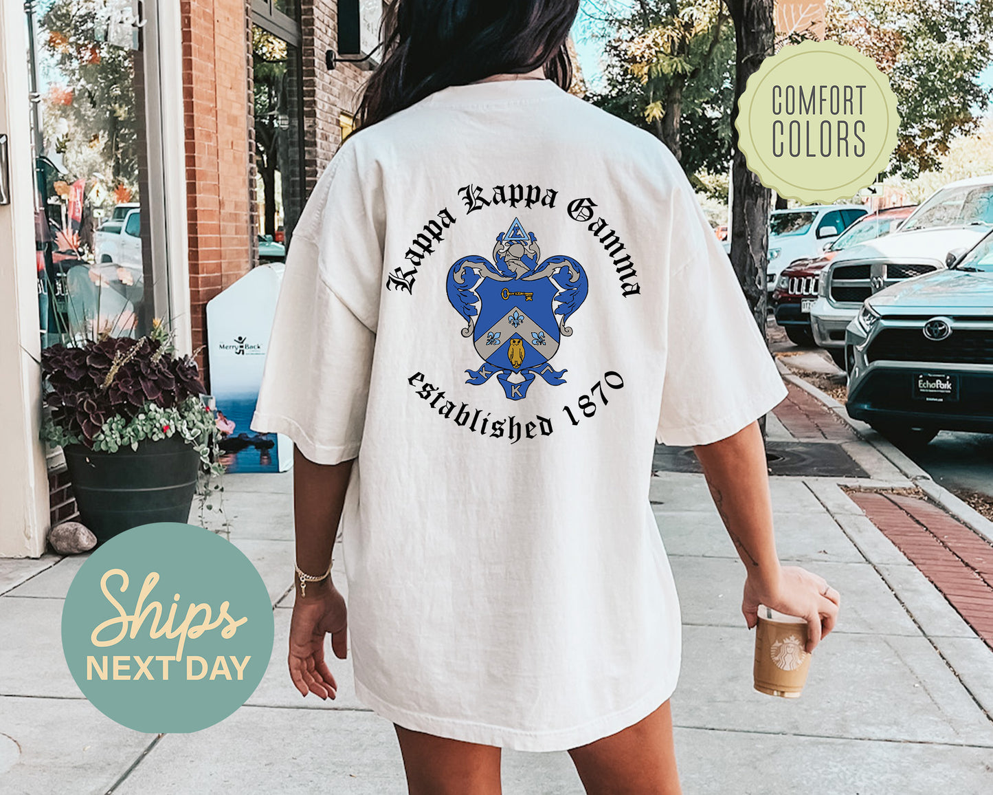 Kappa Kappa Gamma Old English Crest Comfort Colors Sorority T-shirt _ 32937g