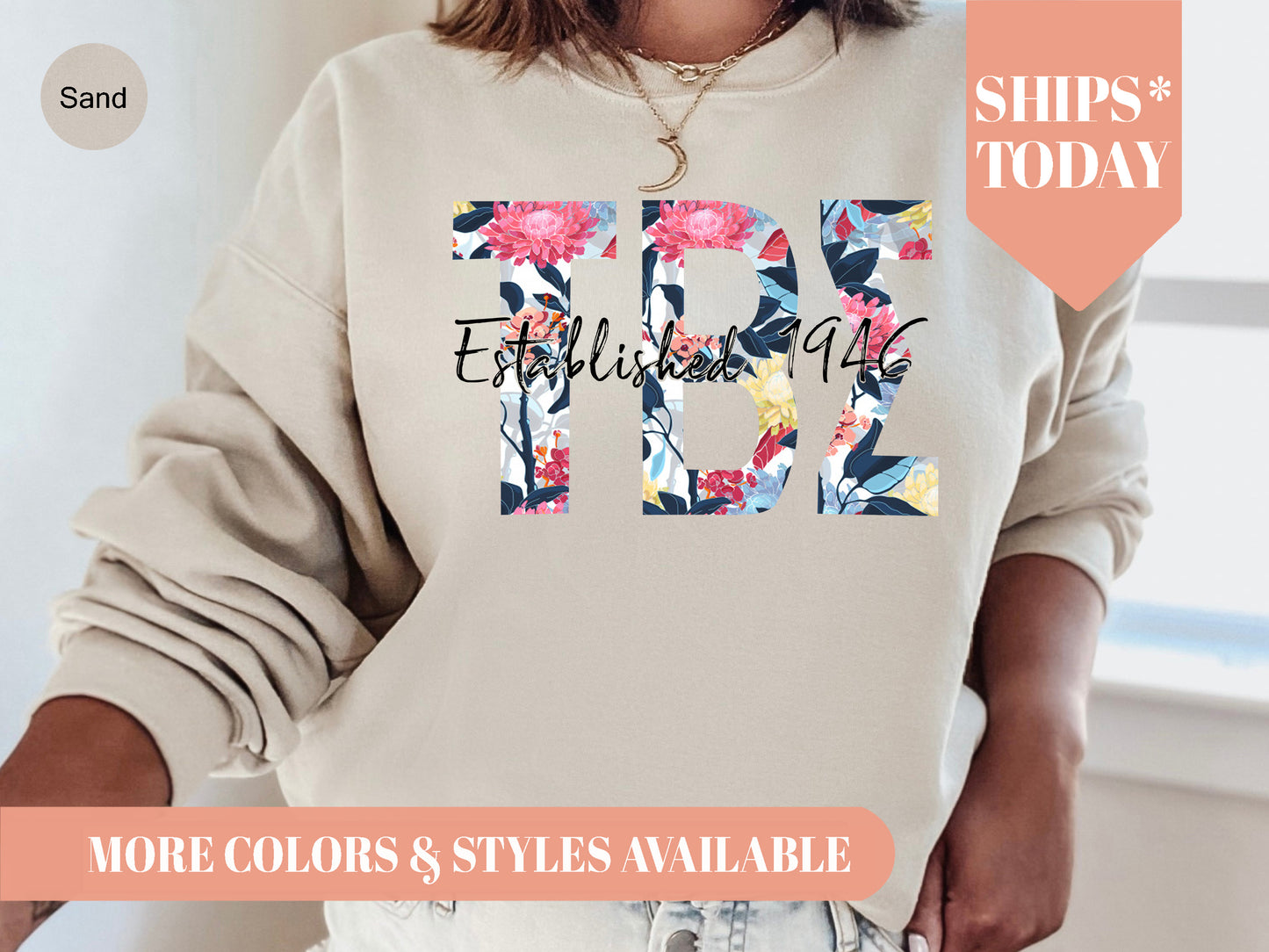 Tau Beta Sigma Floral Block Sorority Sweatshirt _ 3522g