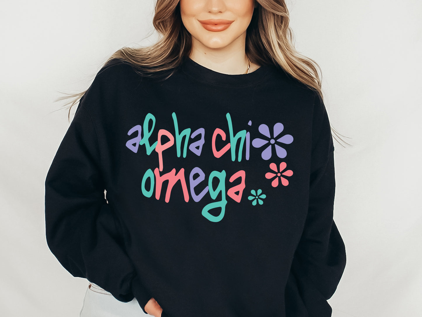 Alpha Chi Omega Colorful Floral Sorority Sweatshirt _ 2603g