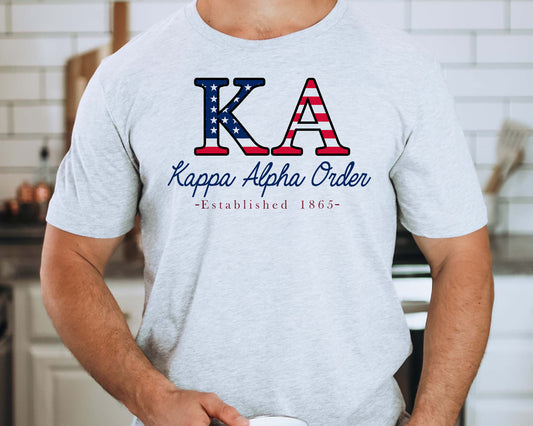Kappa Alpha Order American Flag Letters Fraternity T-shirt _ 1166g