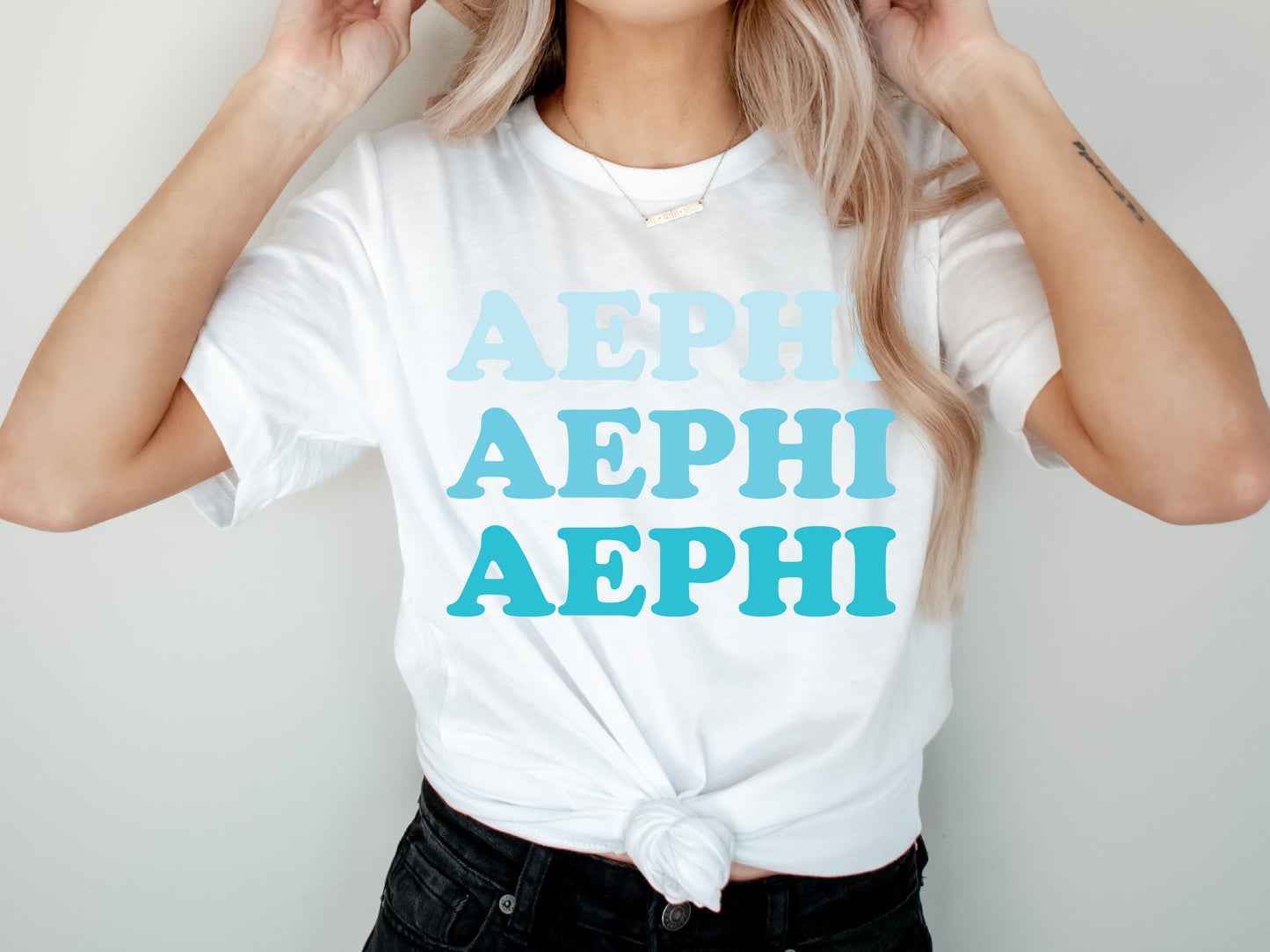 Alpha Epsilon Phi Touch of Blue Sorority T-shirt _ 2579g