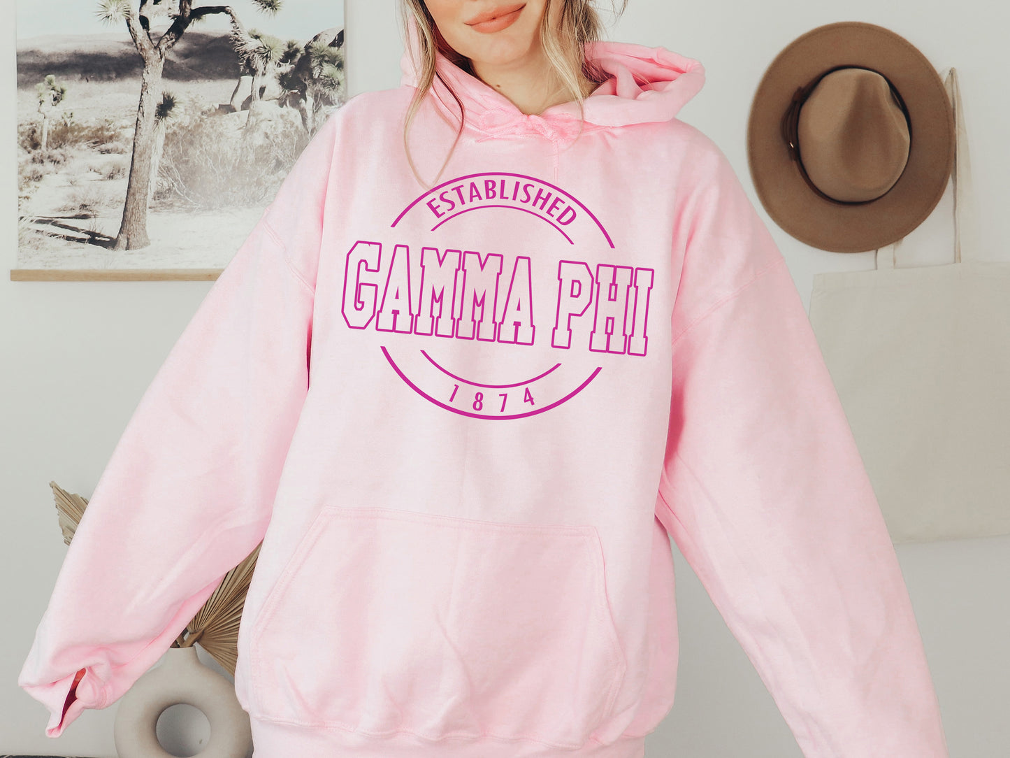 Gamma Phi Beta Pink Stamp Sorority Hoodie _ 65g