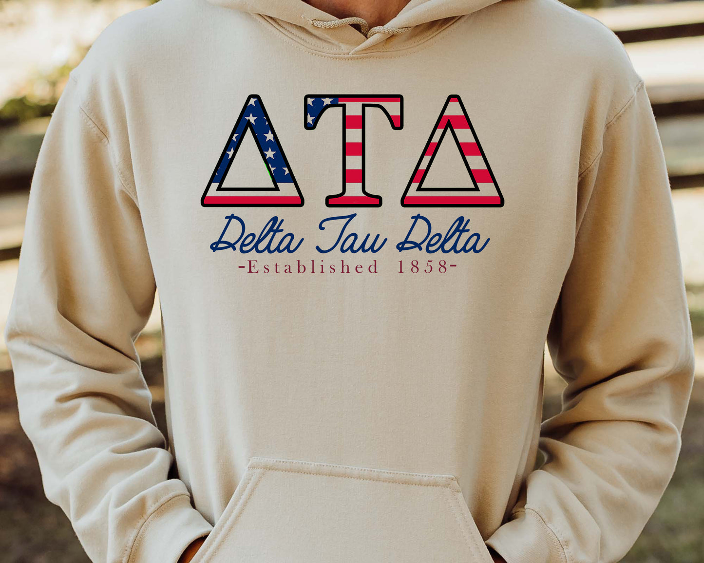 Delta Tau Delta American Flag Letters Fraternity Hoodie _ 1163g