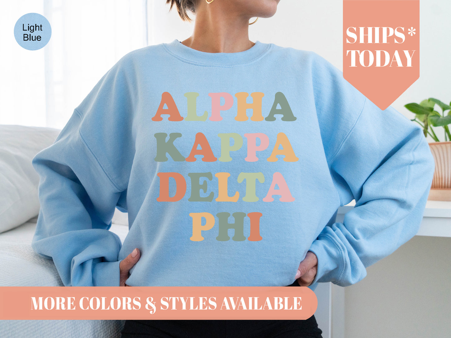 Alpha Kappa Delta Phi Bright and Colorful Sorority Sweatshirt _ 3467g