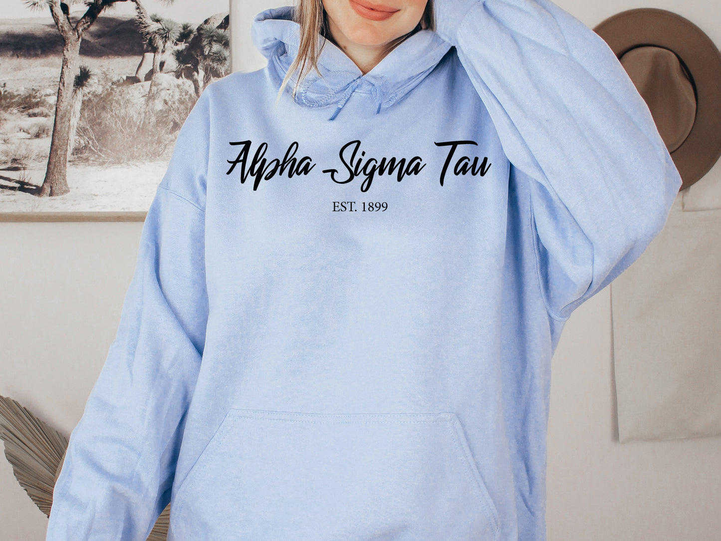 Alpha Sigma Tau Black Flowy Sorority Hoodie _ 84g