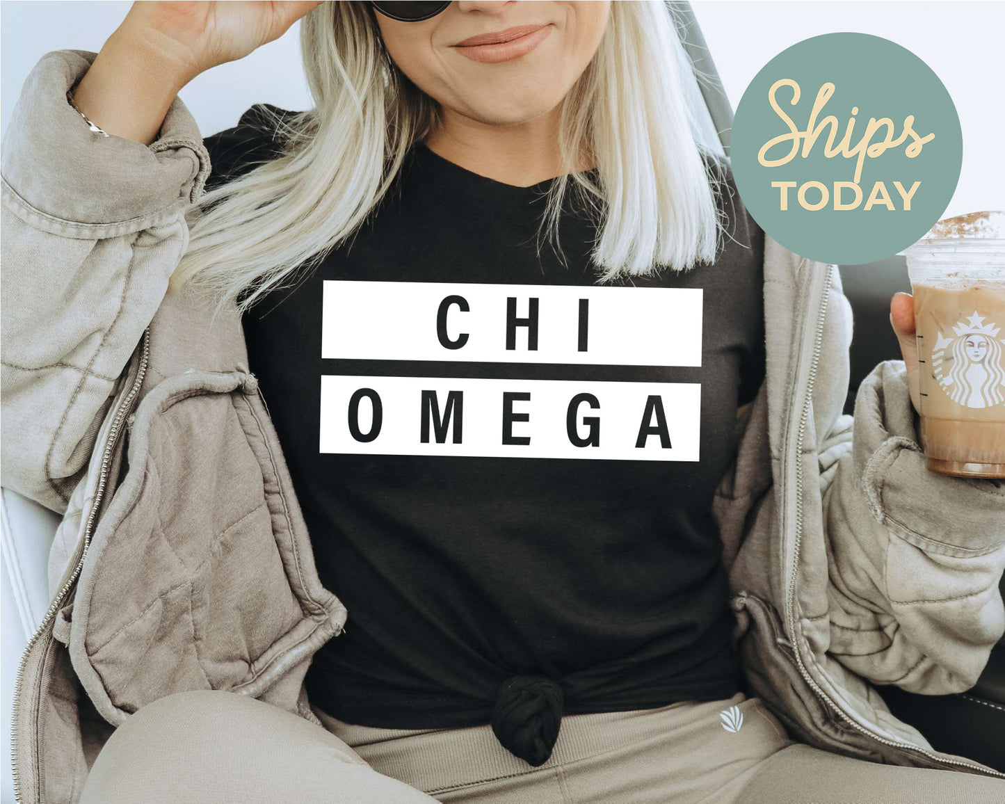 Chi Omega Faded White Box Sorority T-shirt _ 3342g