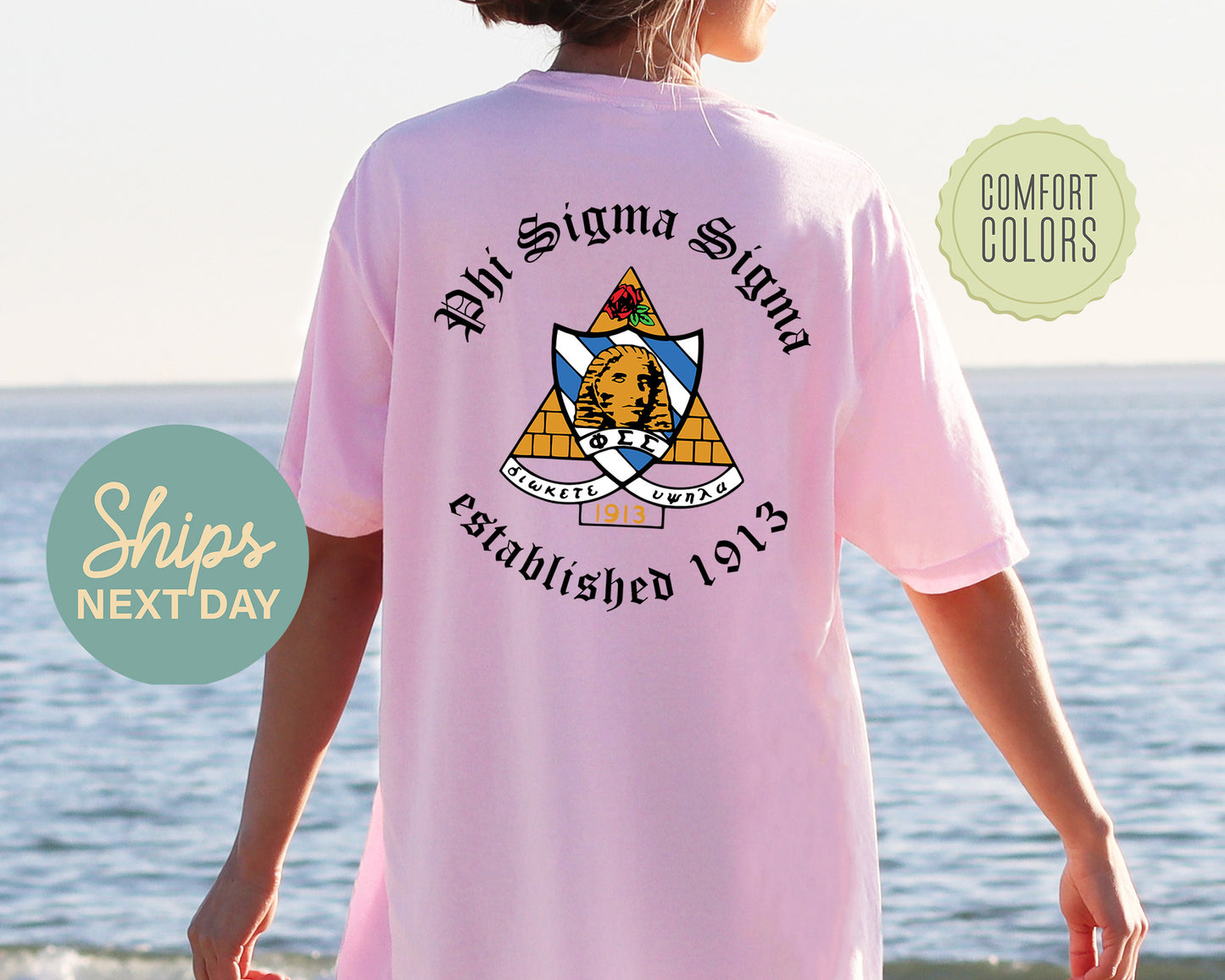 Phi Sigma Sigma Old English Crest Comfort Colors Sorority T-shirt _ 32939g