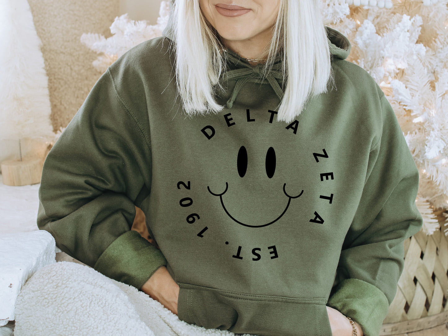 Delta Zeta Smiley Face Halo Sorority Hoodie _ 2512g
