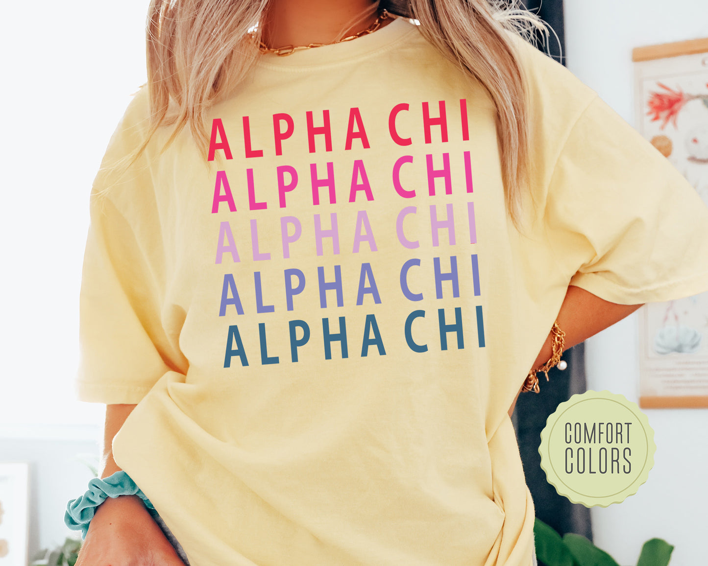 Alpha Chi Omega Bright and Stacked Comfort Colors Sorority T-shirt _ 1g