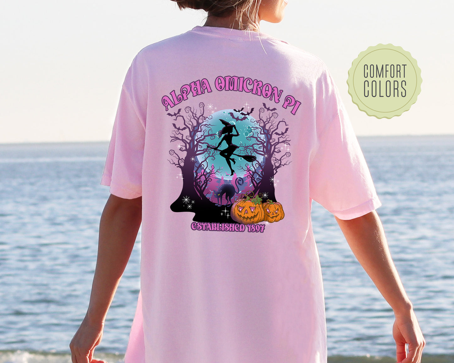 Alpha Omicron Pi Halloween Witch Comfort Colors Sorority T-shirt _ 36230g