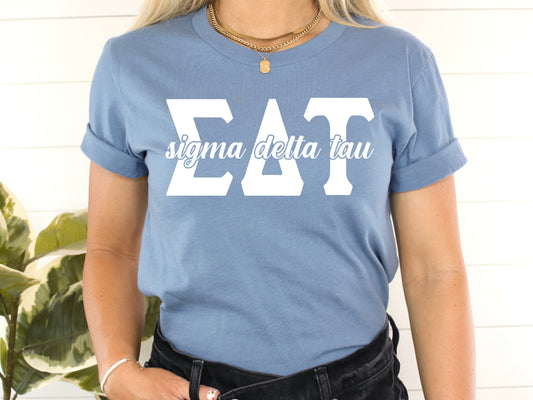 Sigma Delta Tau Sliced White Letters Sorority T-shirt _ 2259g