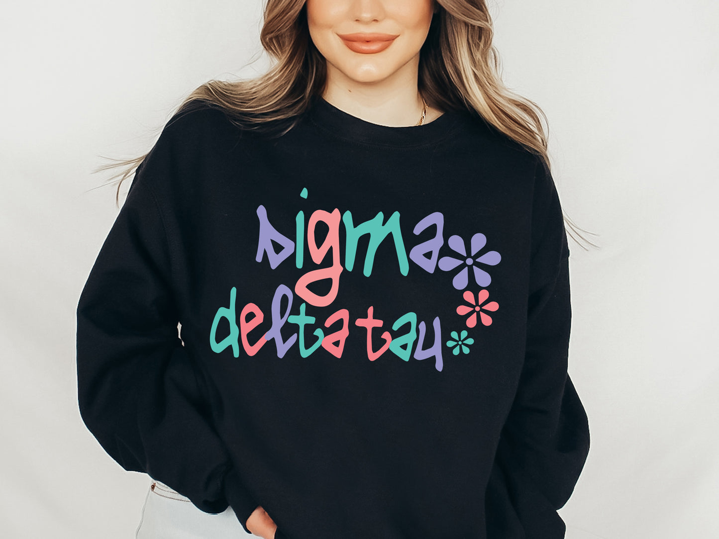 Sigma Delta Tau Colorful Floral Sorority Sweatshirt _ 2624g