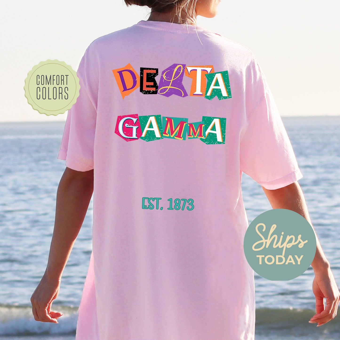 Delta Gamma Letter Cuts Comfort Colors Sorority T-shirt _ 35898g