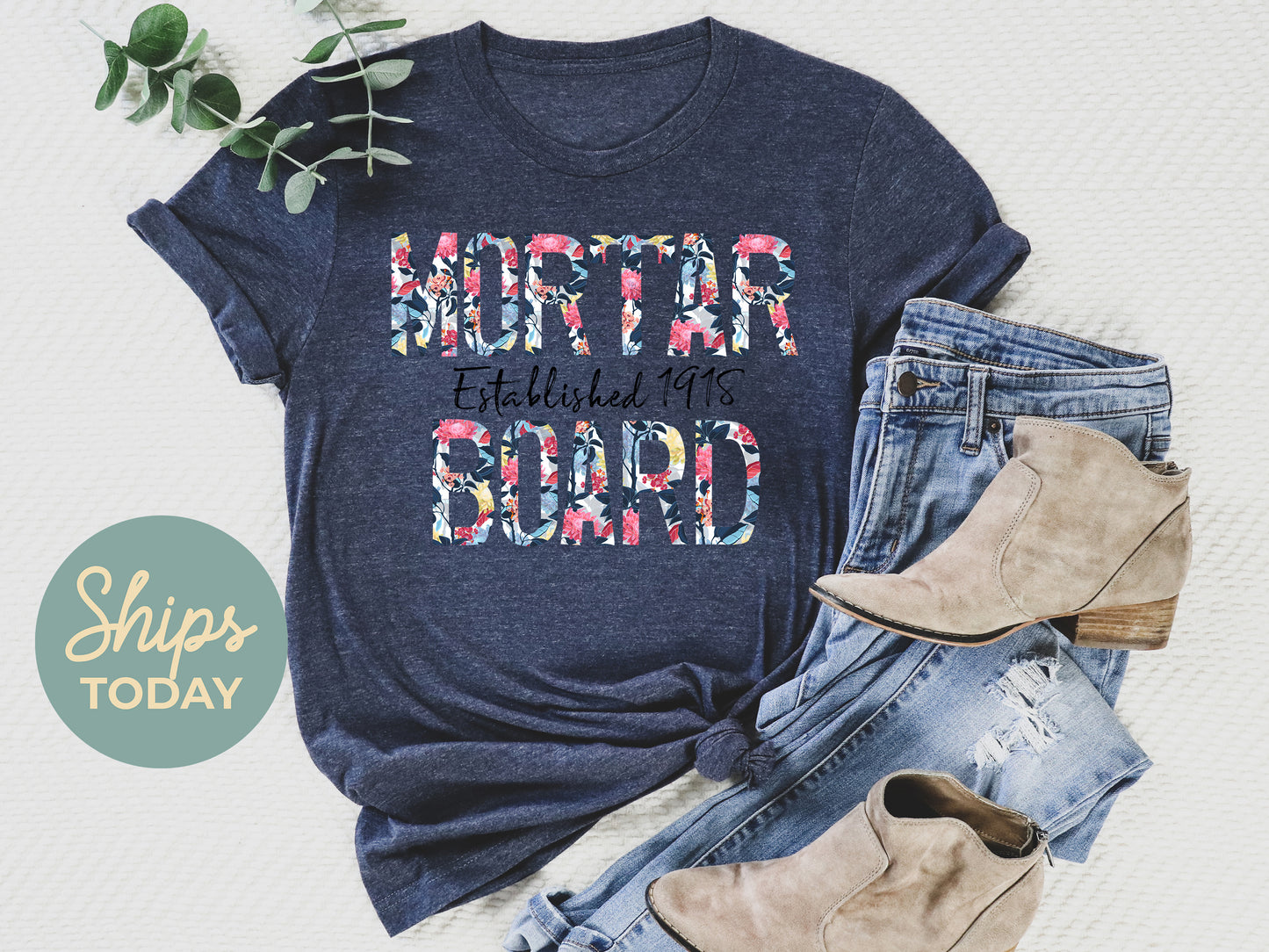 Mortar Board Floral Block Sorority T-shirt _ 3516g