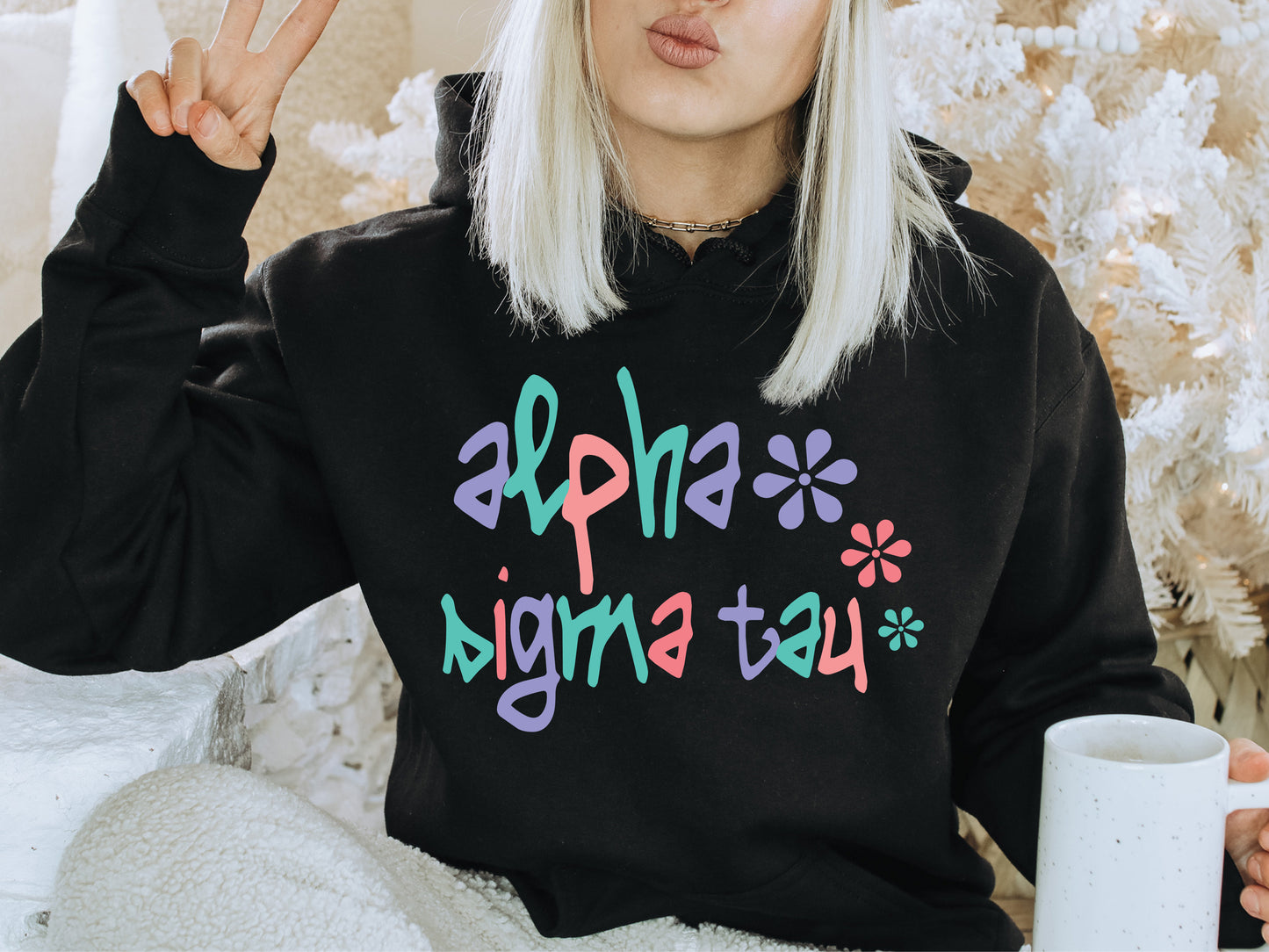 Alpha Sigma Tau Colorful Floral Sorority Hoodie _ 2610g