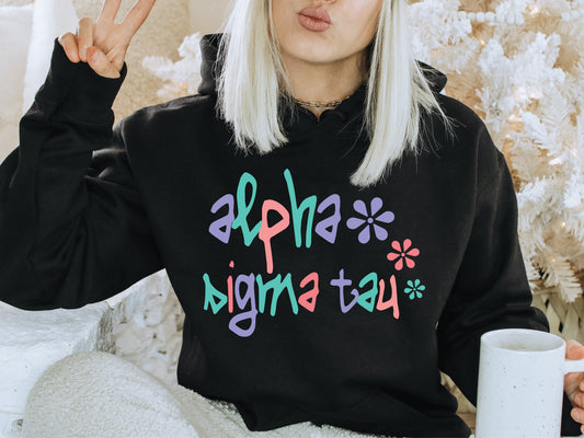 Alpha Sigma Tau Colorful Floral Sorority Hoodie _ 2610g