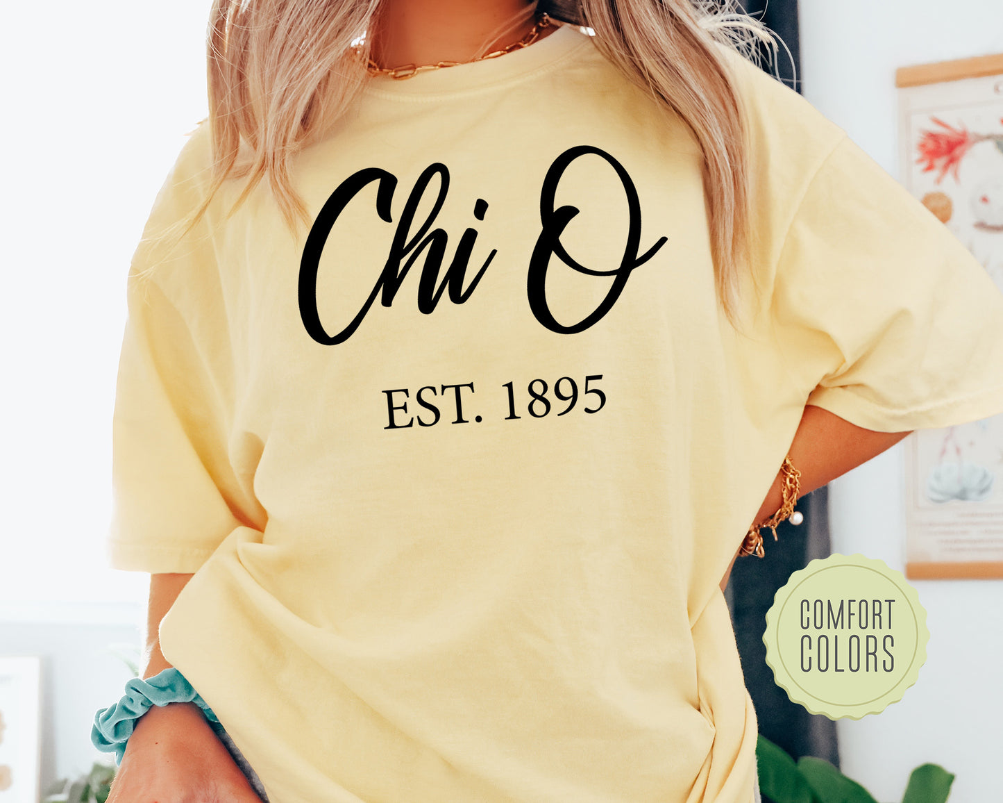 Chi Omega Black Flowy Comfort Colors Sorority T-shirt _ 86g