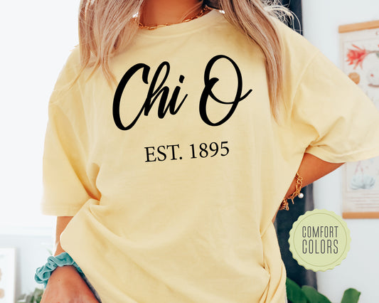 Chi Omega Black Flowy Comfort Colors Sorority T-shirt _ 86g