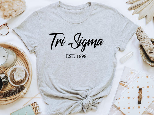 Sigma Sigma Sigma Black Flowy Sorority T-shirt _ 100g
