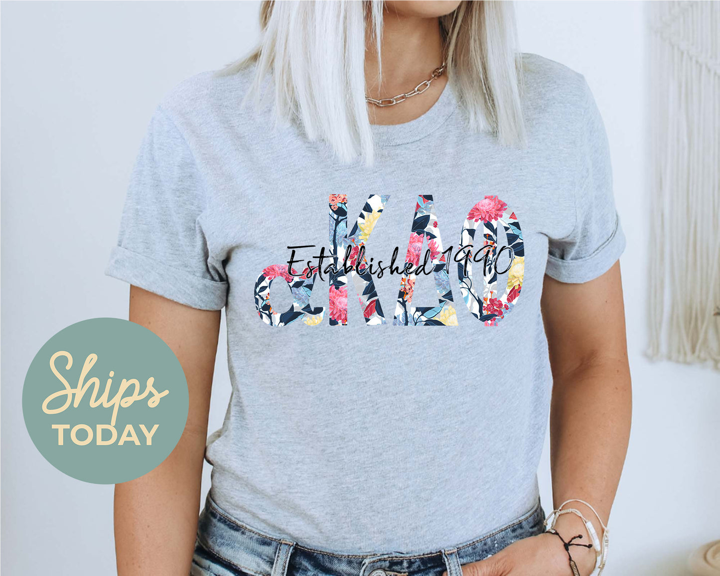 Alpha Kappa Delta Phi Floral Block Sorority T-shirt _ 3511g