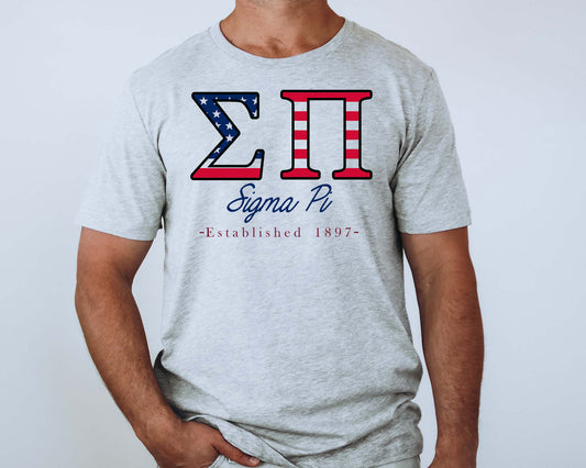Sigma Pi American Flag Letters Fraternity T-shirt _ 1178g