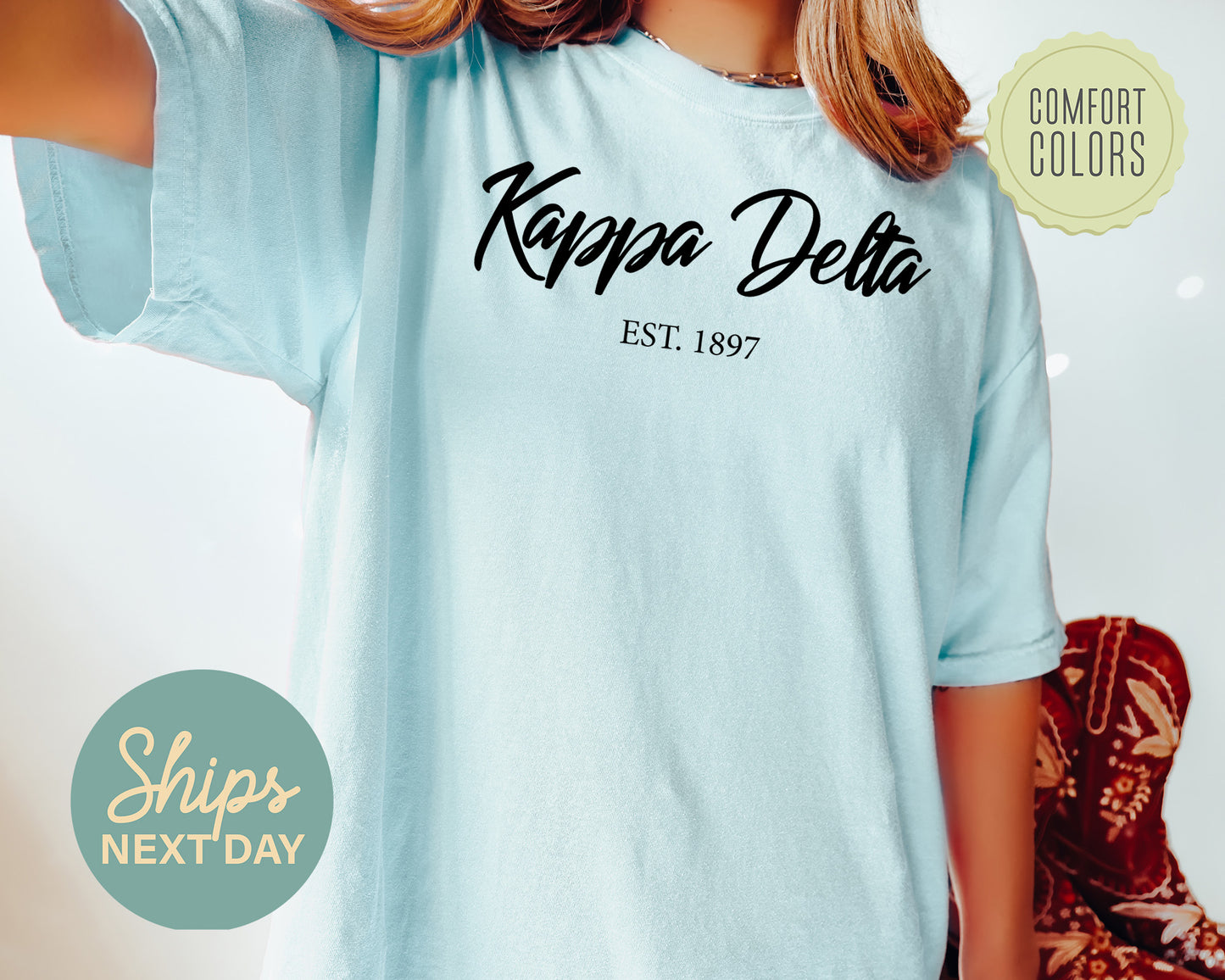 Kappa Delta Black Flowy Comfort Colors Sorority T-shirt _ 93g