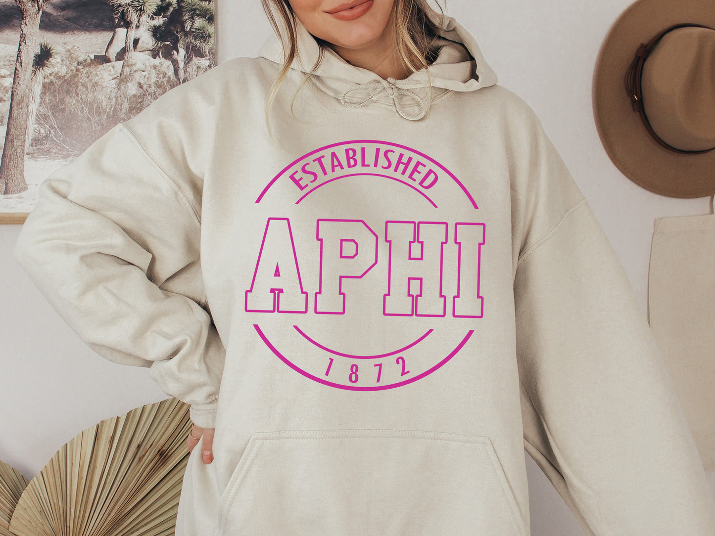 Alpha Phi Pink Stamp Sorority Hoodie _ 56g