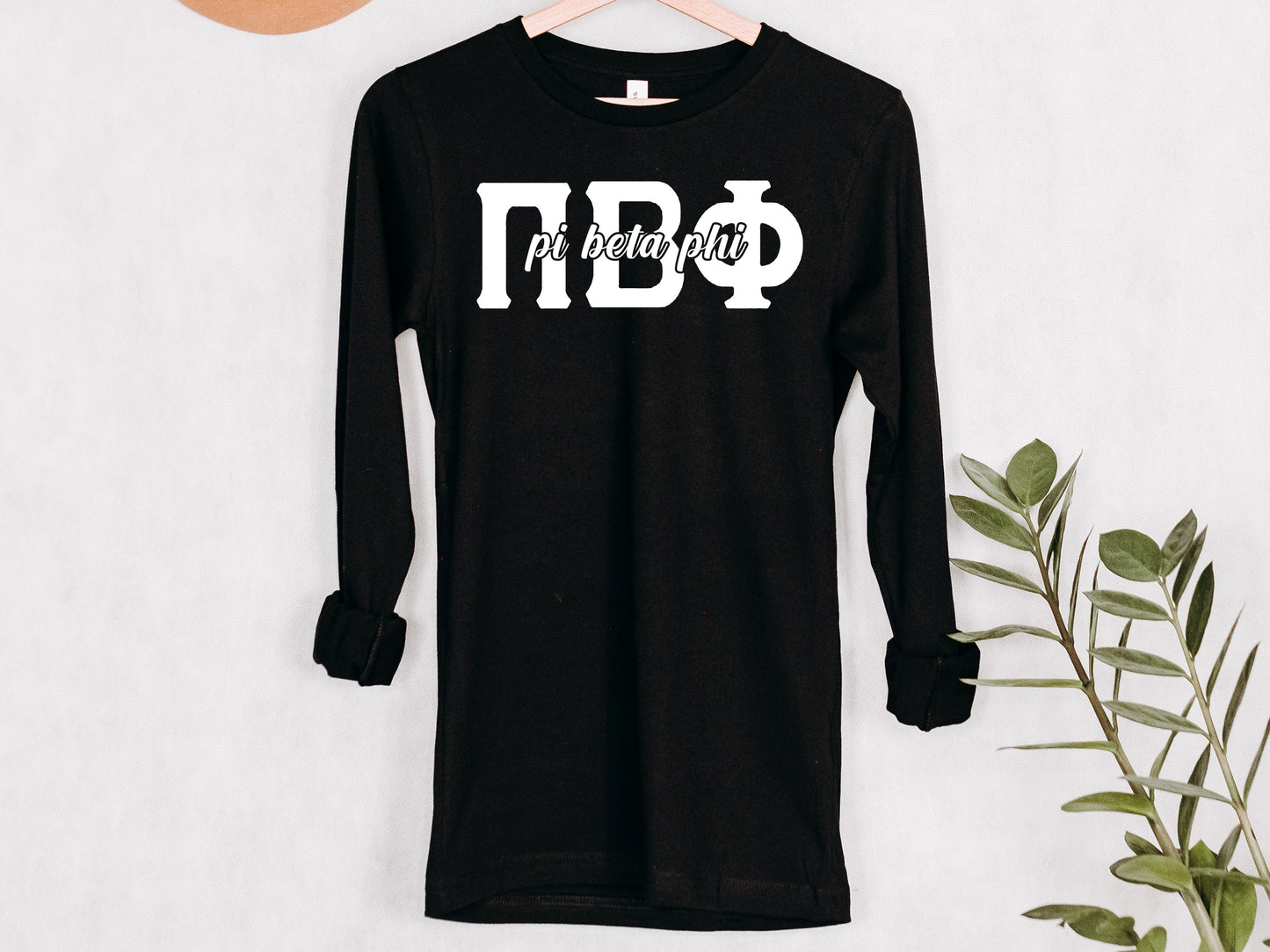 Pi Beta Phi Sliced White Letters Sorority Long Sleeve T-shirt _ 2258g