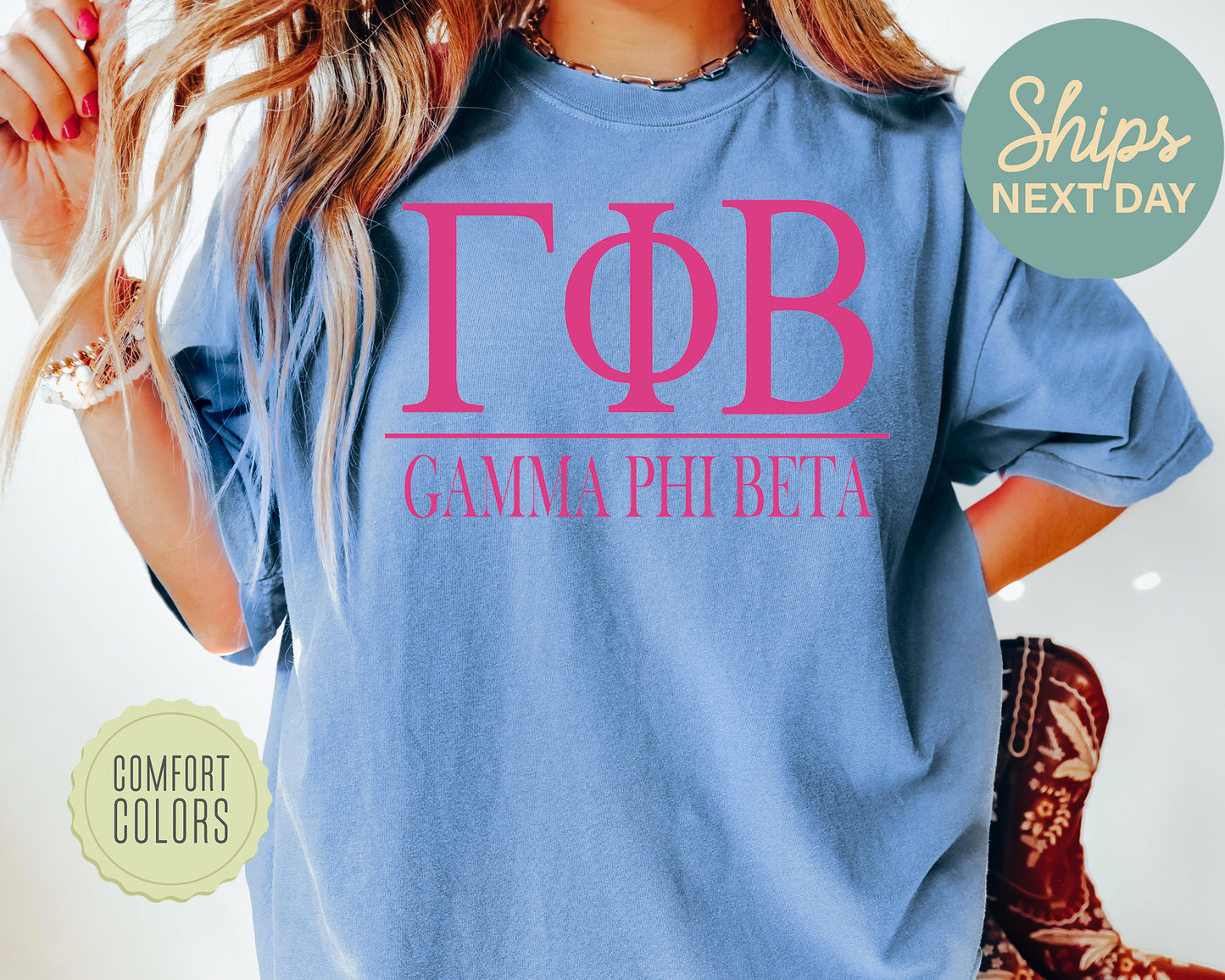 Gamma Phi Beta Loud Letters Comfort Colors Sorority T-shirt _ 480g