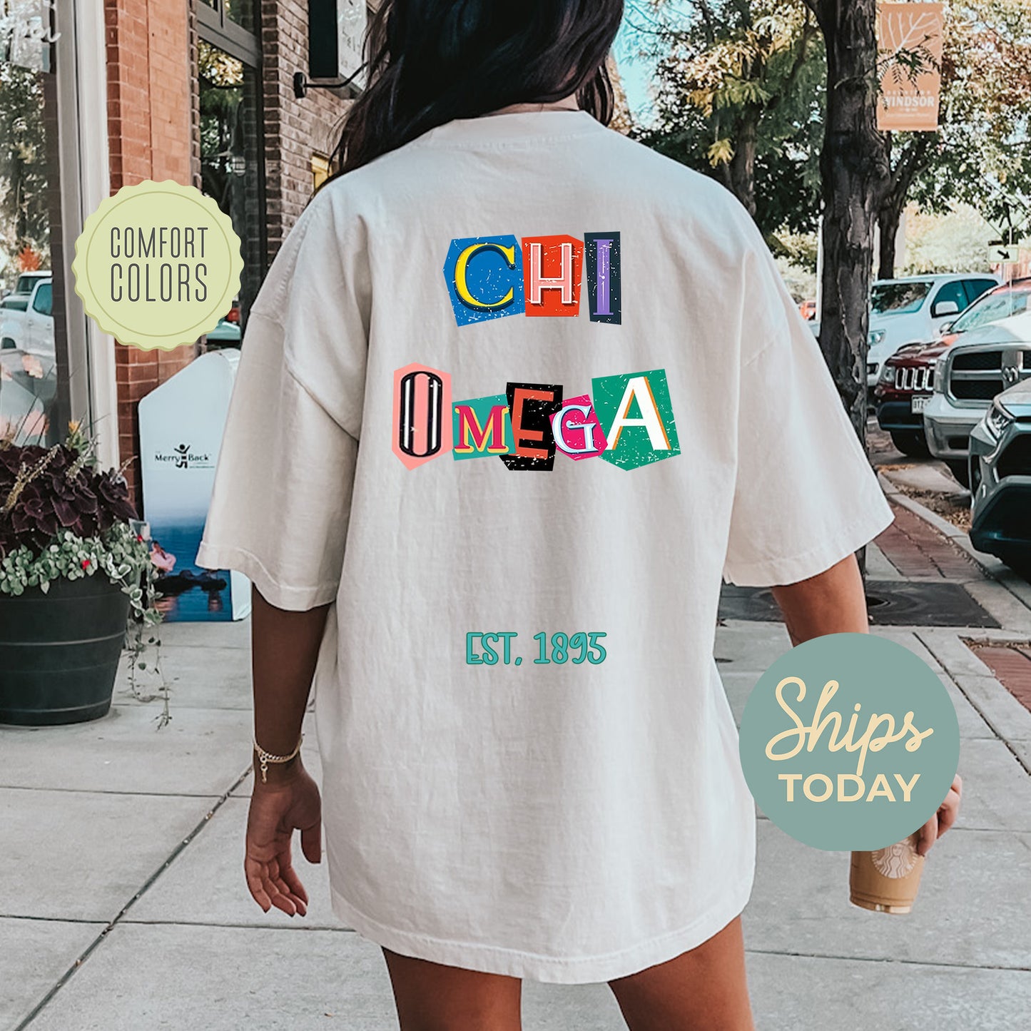 Chi Omega Letter Cuts Comfort Colors Sorority T-shirt _ 35896g