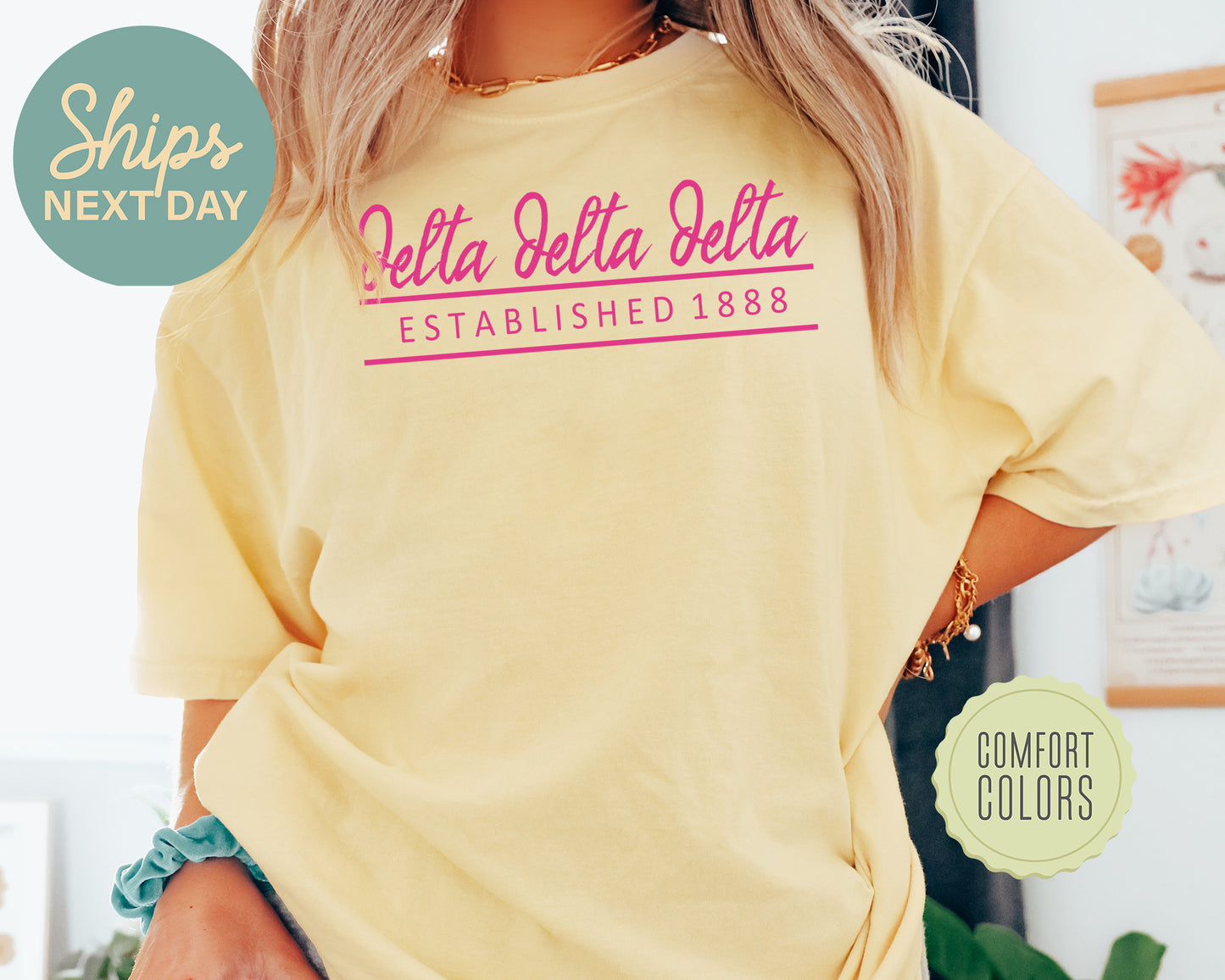 Delta Delta Delta All Pink Comfort Colors Sorority T-shirt _ 762g