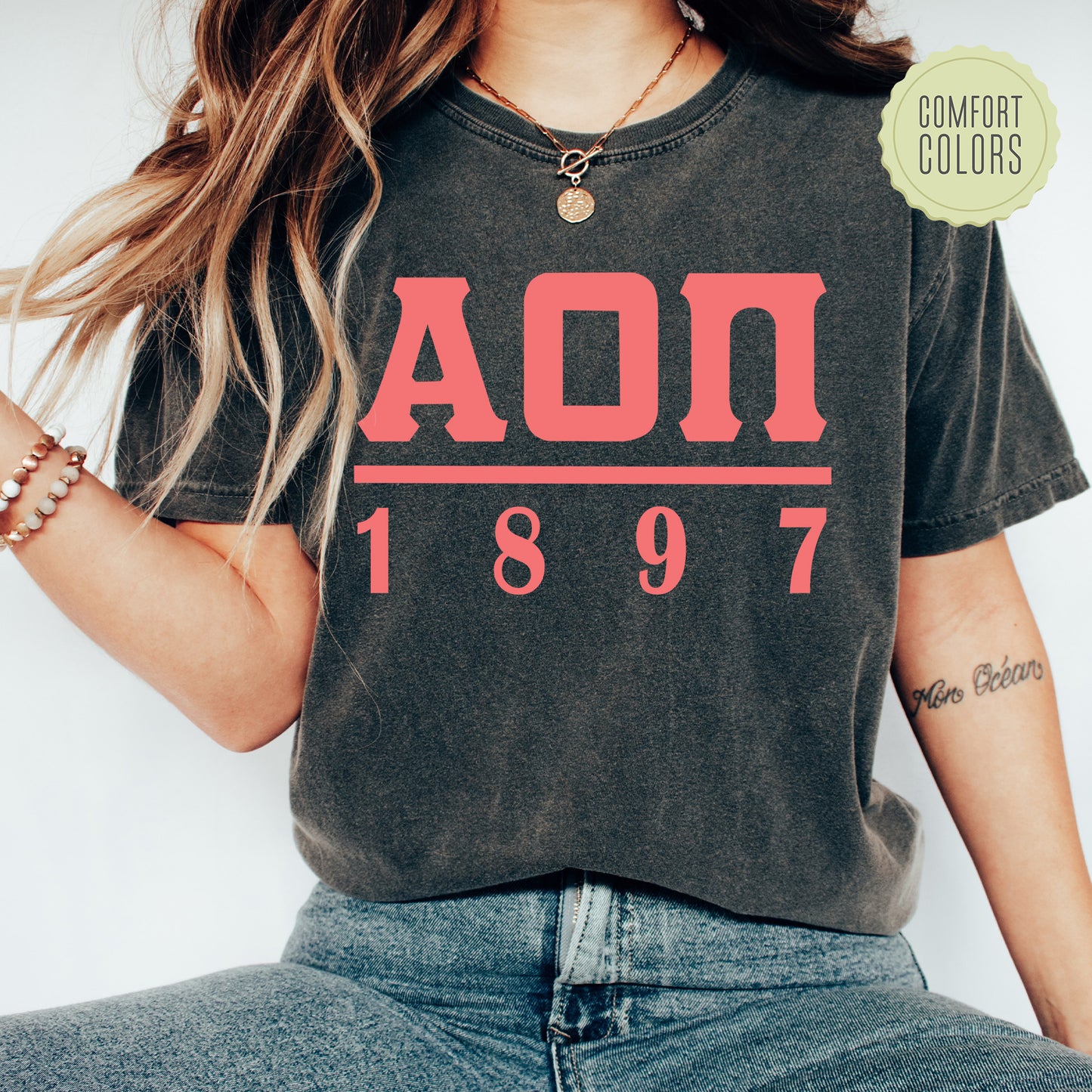 Alpha Omicron Pi Monochromatic Comfort Colors Sorority T-shirt _ 30847g