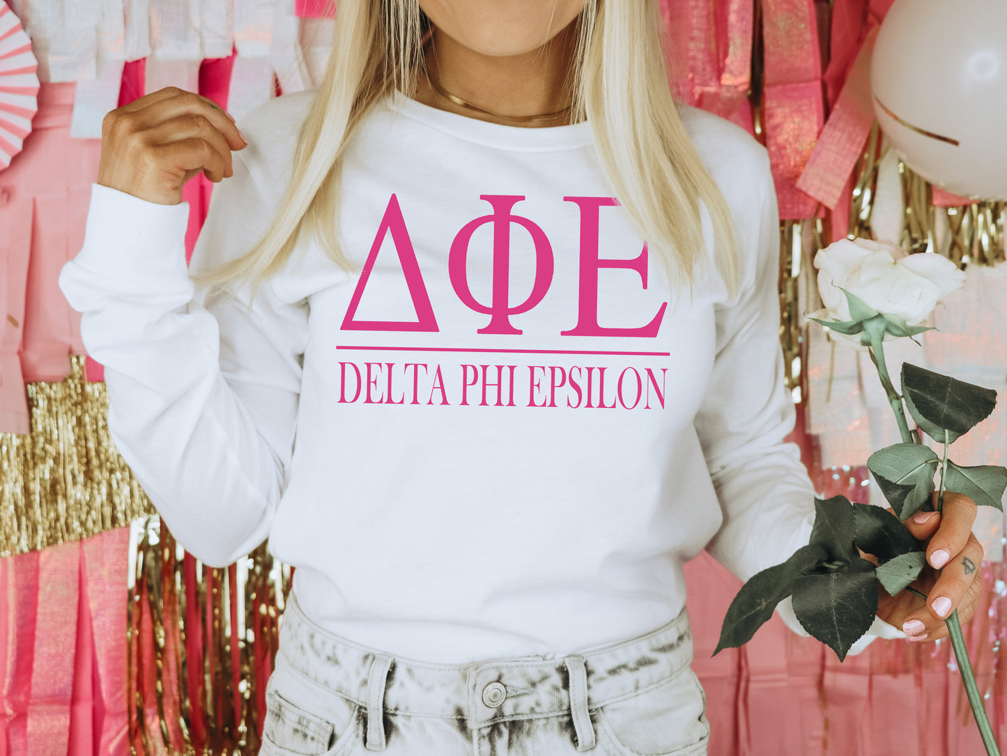 Delta Phi Epsilon Loud Letters Sorority Long Sleeve T-shirt _ 478g