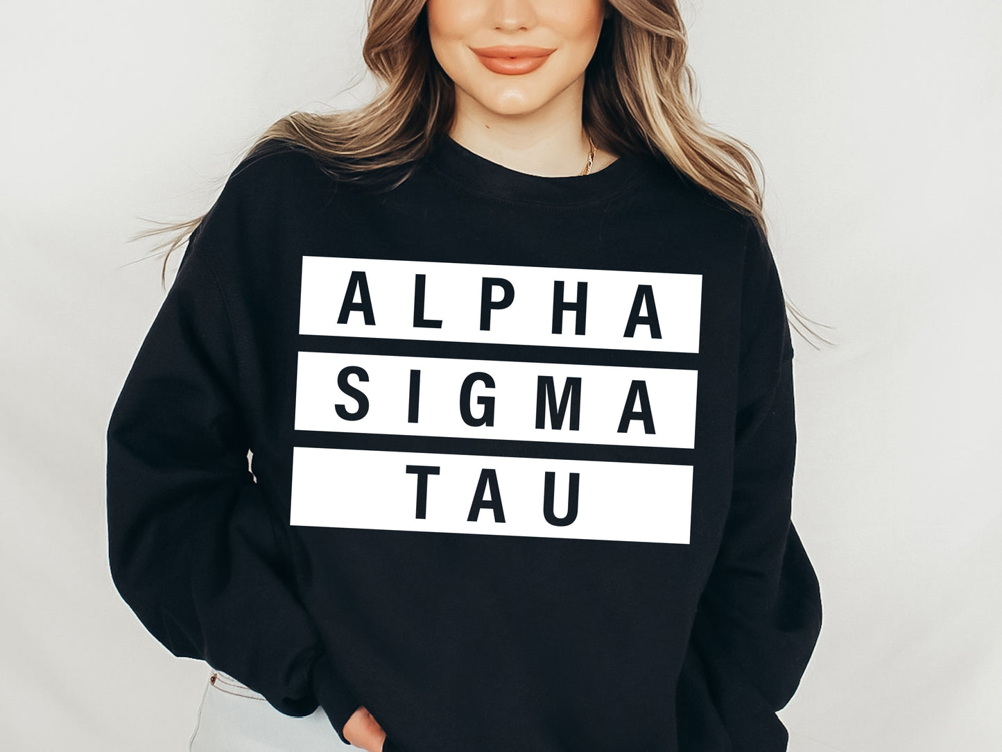 Alpha Sigma Tau Faded White Box Sorority Sweatshirt _ 3340g