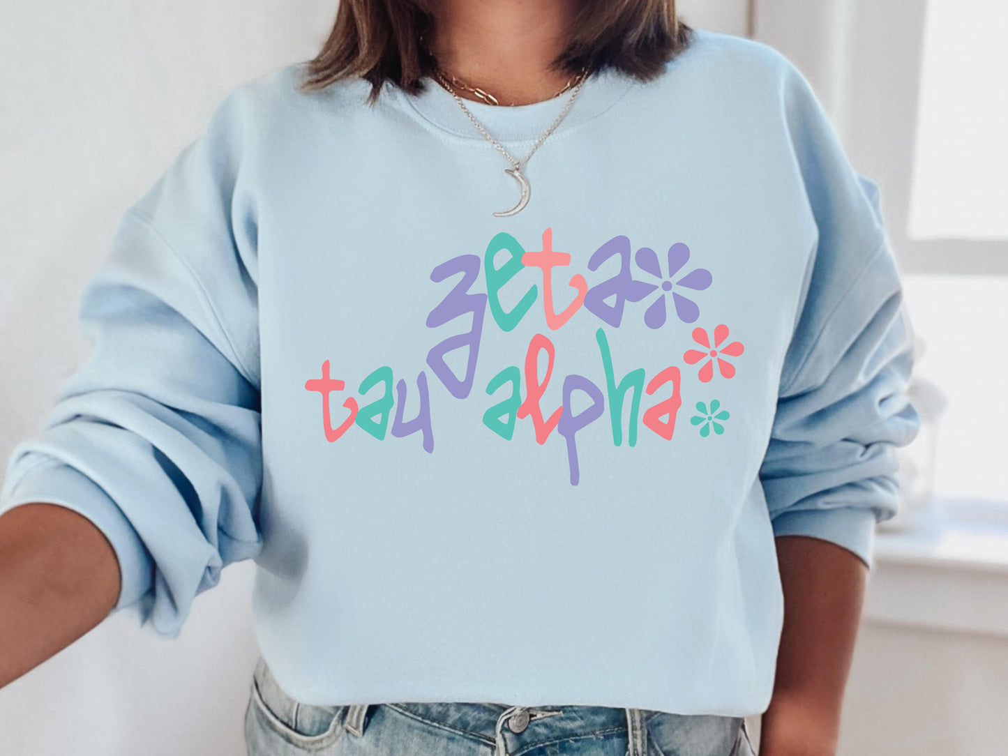 Zeta Tau Alpha Colorful Floral Sorority Sweatshirt _ 2628g