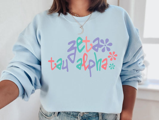 Zeta Tau Alpha Colorful Floral Sorority Sweatshirt _ 2628g
