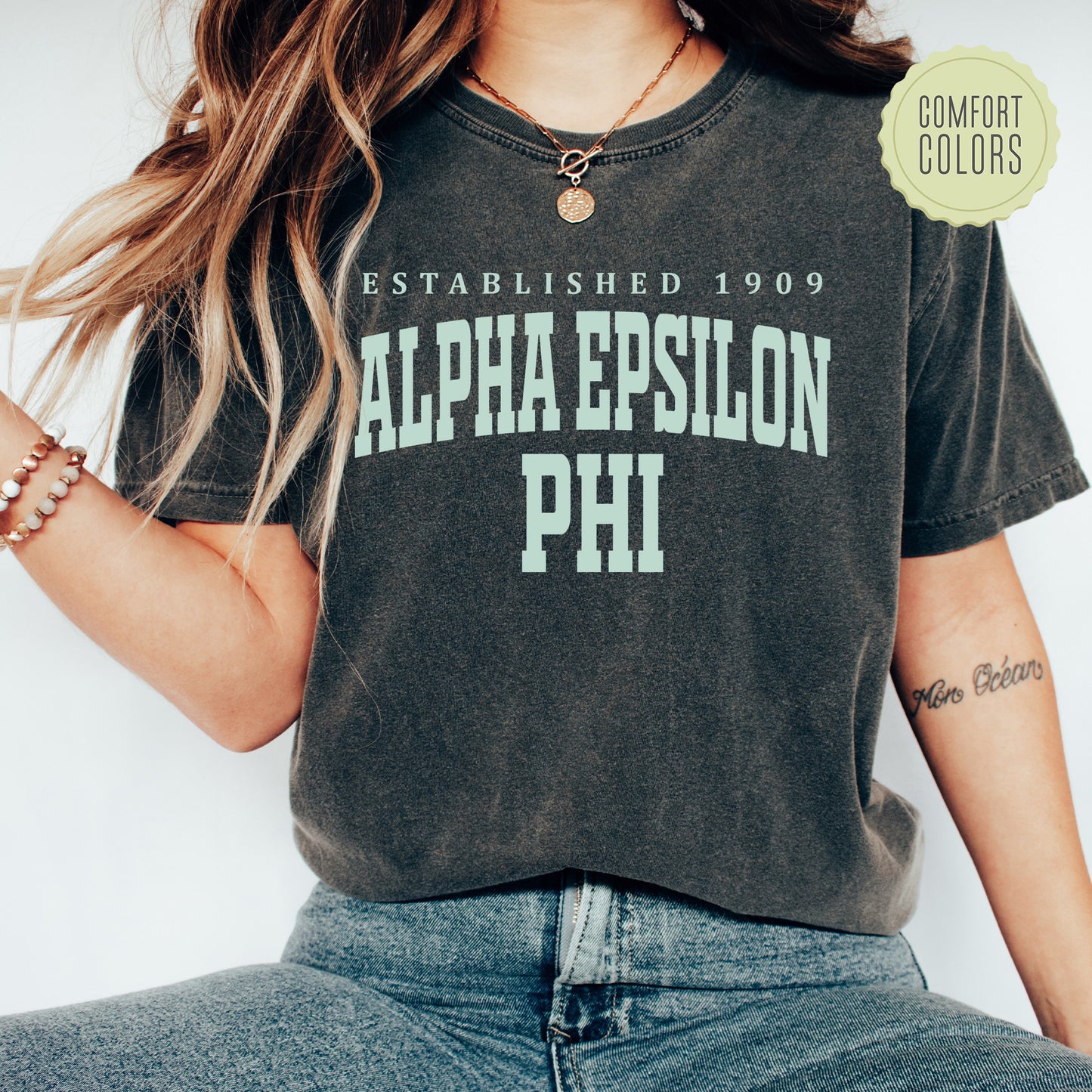 Alpha Epsilon Phi Bold Letters Comfort Colors Sorority T-shirt _ 35122g