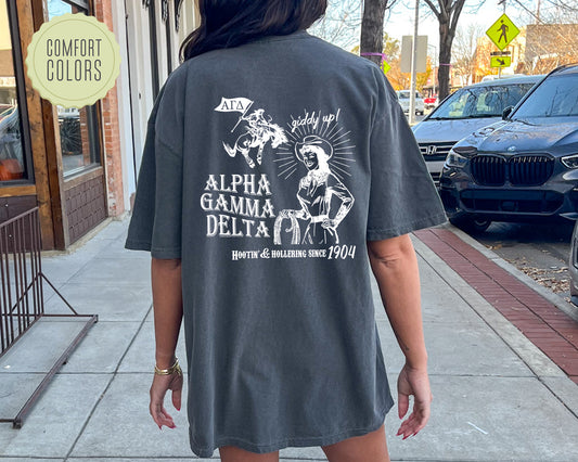 Alpha Gamma Delta Howdy Cowgirl Comfort Colors Sorority T-shirt _ 35362g