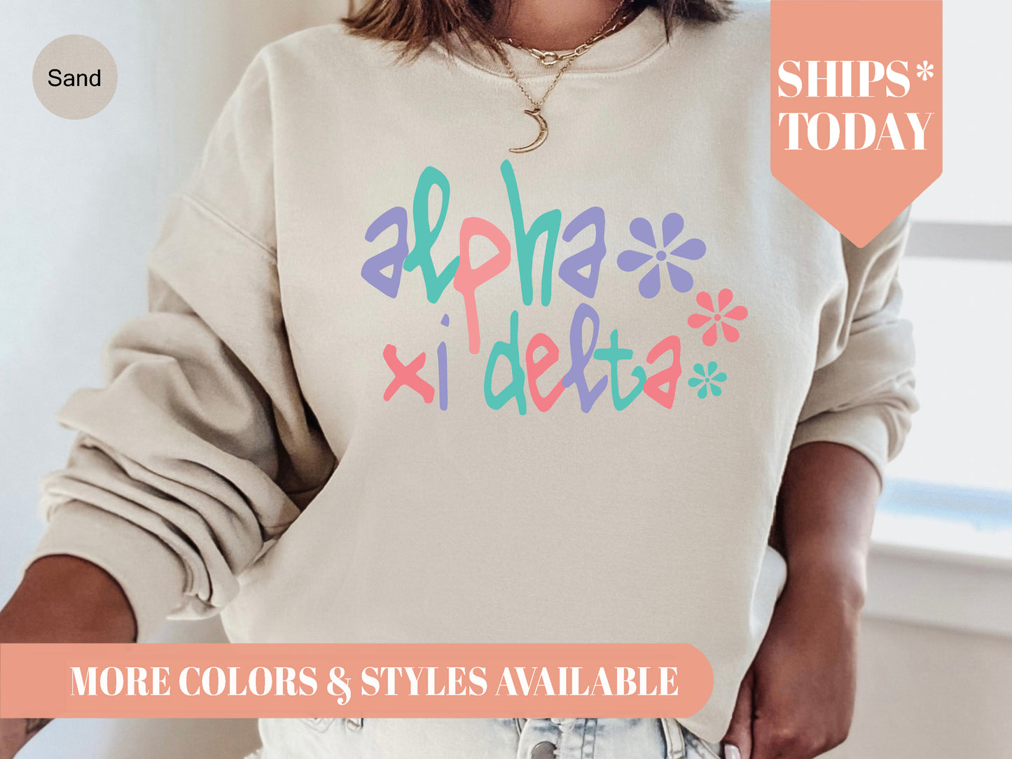 Alpha Xi Delta Colorful Floral Sorority Sweatshirt _ 2611g