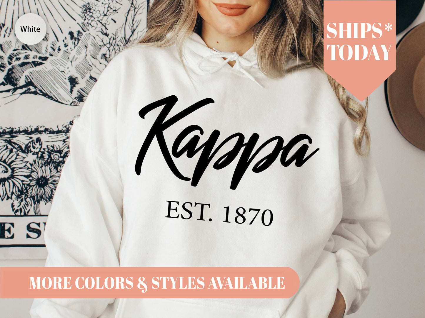 Kappa Kappa Gamma Black Flowy Sorority Hoodie _ 94g
