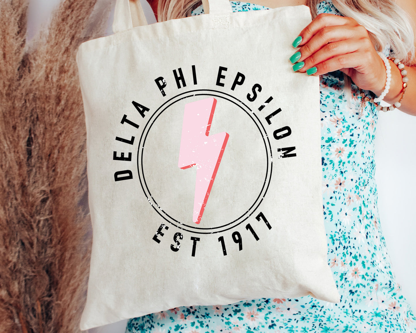 Delta Phi Epsilon Pinkish Strike Sorority Tote Bag _ 34372g