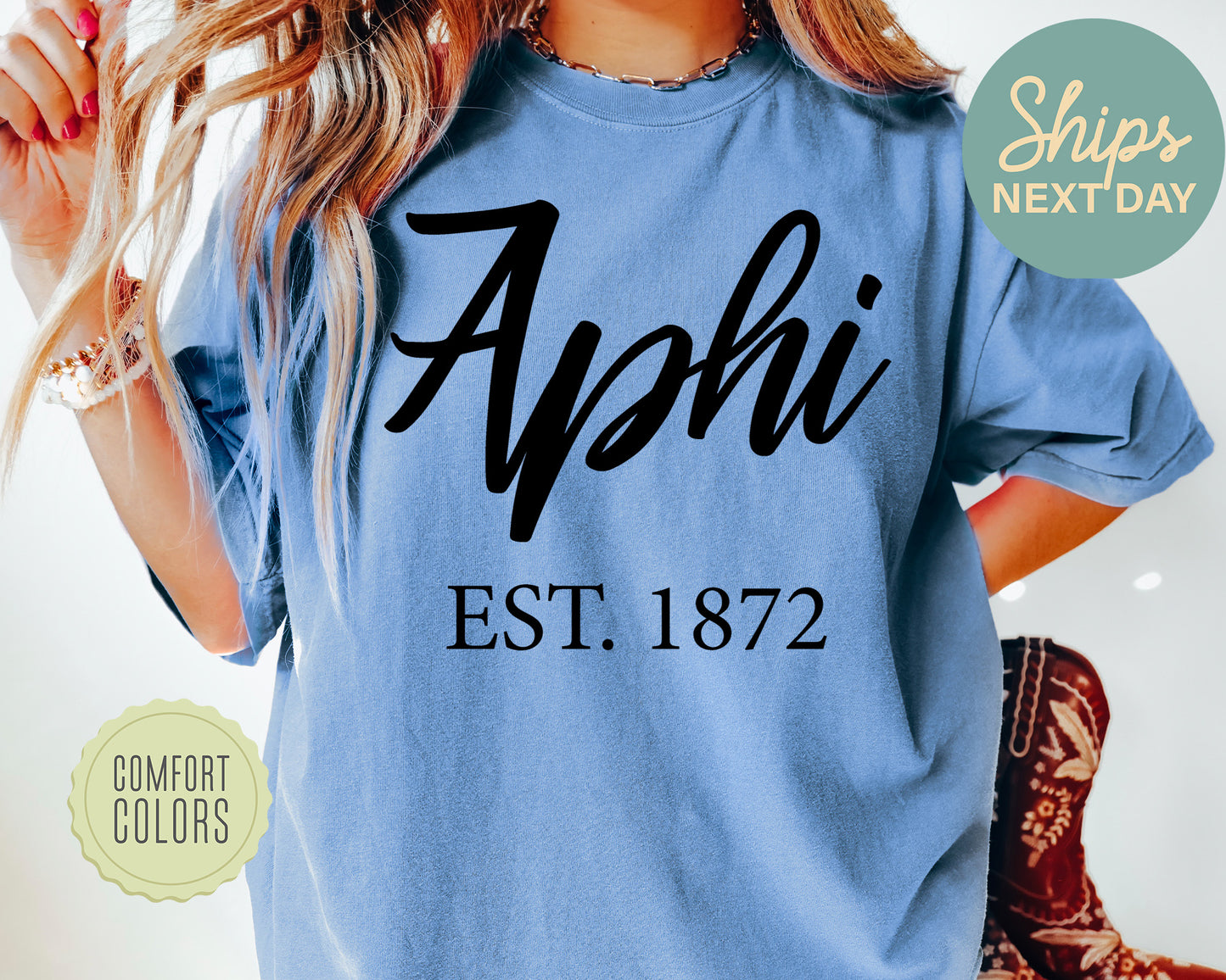 Alpha Phi Black Flowy Comfort Colors Sorority T-shirt _ 82g