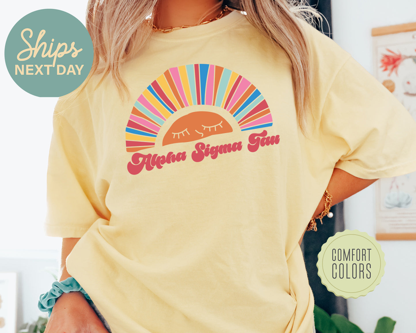Alpha Sigma Tau Sunshine Comfort Colors Sorority T-shirt _ 3314g