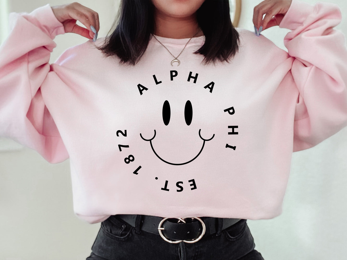 Alpha Phi Smiley Face Halo Sorority Sweatshirt _ 2504g